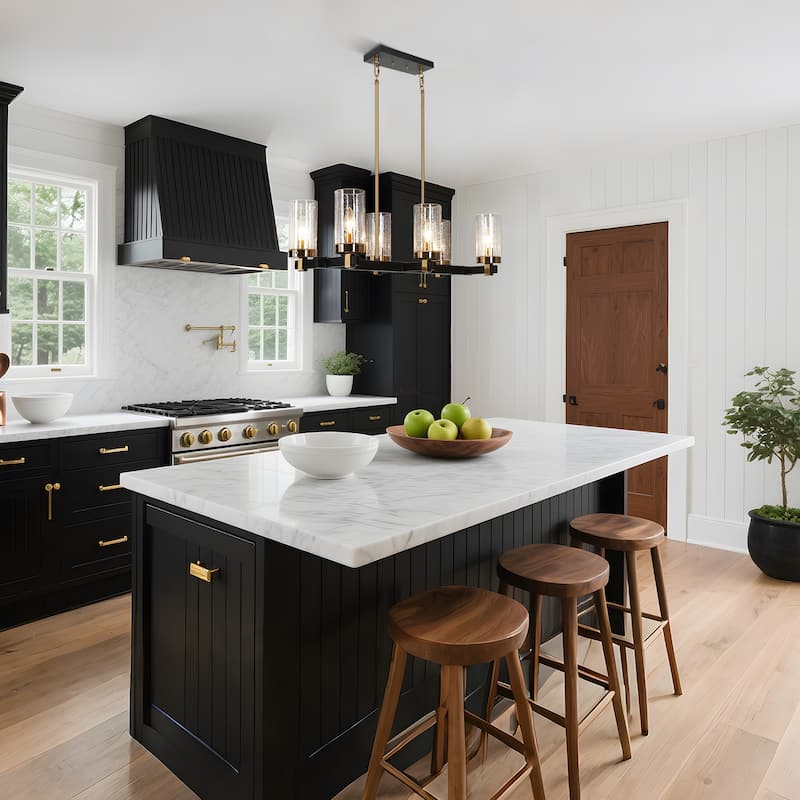 Yilia Modern Farmhouse 6-Light Black Gold Chandelier Linear Island Lights for Dining Room
