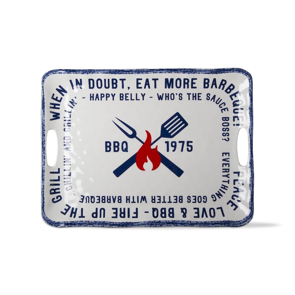 Eat More BBQ Melamine Serving Tray - Decorative Platter for Summer Gatherings, 19.75" x 14.76", Dishwasher Safe