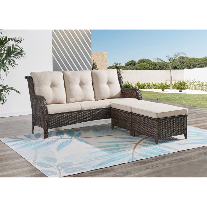 Pocassy 3-Piece Outdoor Wicker Sofa Set with Ottoman