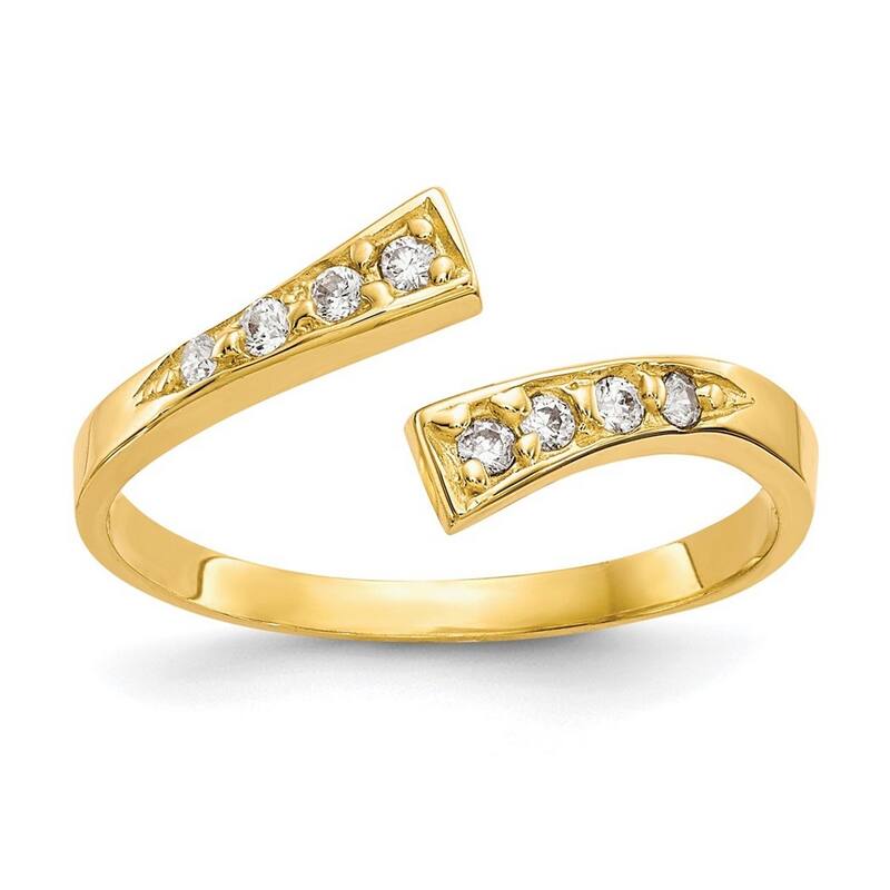 Curata 10 karat Yellow Gold CZ Simulated Diamond Bypass Adjustable Toe Ring (4mm)