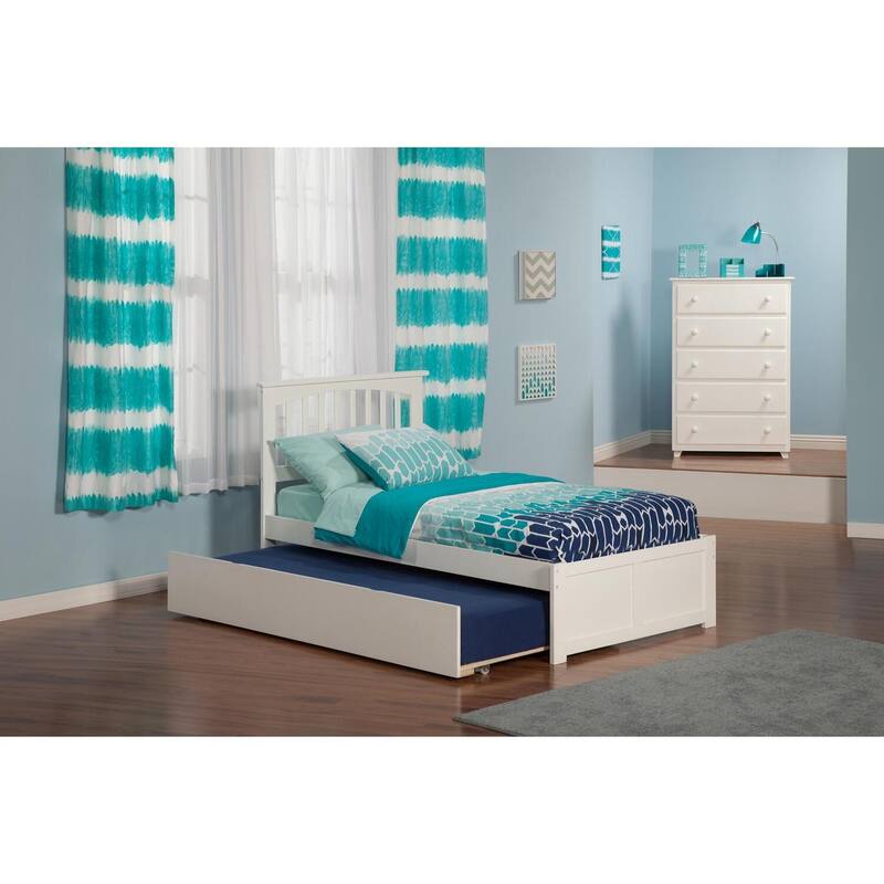 Full Platform Bed with Trundle - Twin Size, Urban Chic Design, Walnut Finish, Space Saving Bed Frame