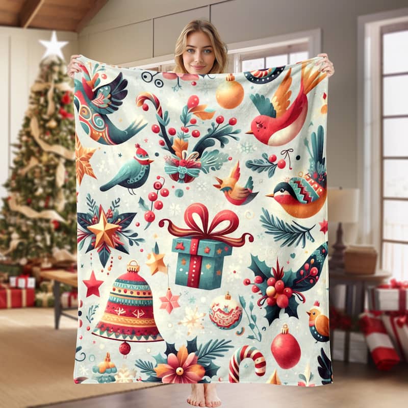 Christmas Throw Blanket Holiday Xmas Gift Fleece Blanket