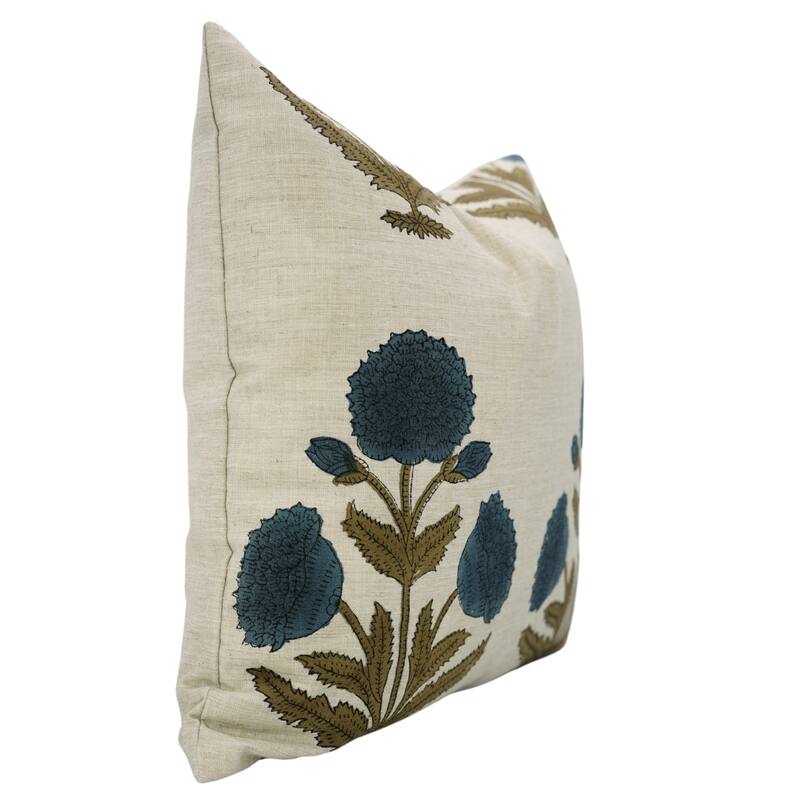 Fabdivine Hand Block Print Floral Pillow Cover Linen Cushion Case for Sofa Guest Room Fall Home Accent Gift, Shehjan
