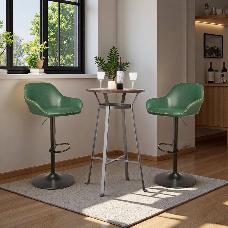 Glitzhome 41"H Round Wood Top High Pub Table with Gaslift Adjustable Swivel Bar Stools Set