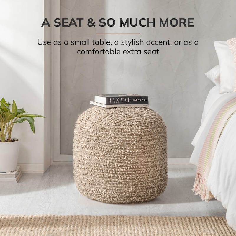 Jani 22-inch Terracotta Pouf - Handcrafted Handmade Round Ottoman for Seating, Footrest, Home Decor for Living Room, Bedroom