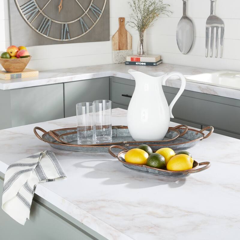 Metal Galvanized Tray - Set of 3 Gray - Roche River Decor - 10"W x 28"L x 1"H