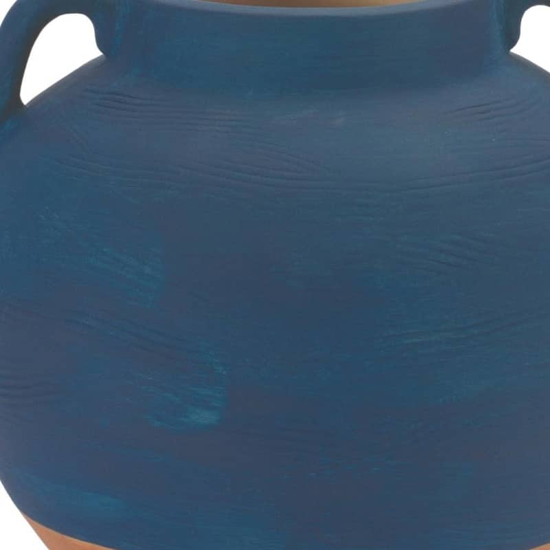 7" Blue And Terra Cotta Ceramic Round Urn - 7.00