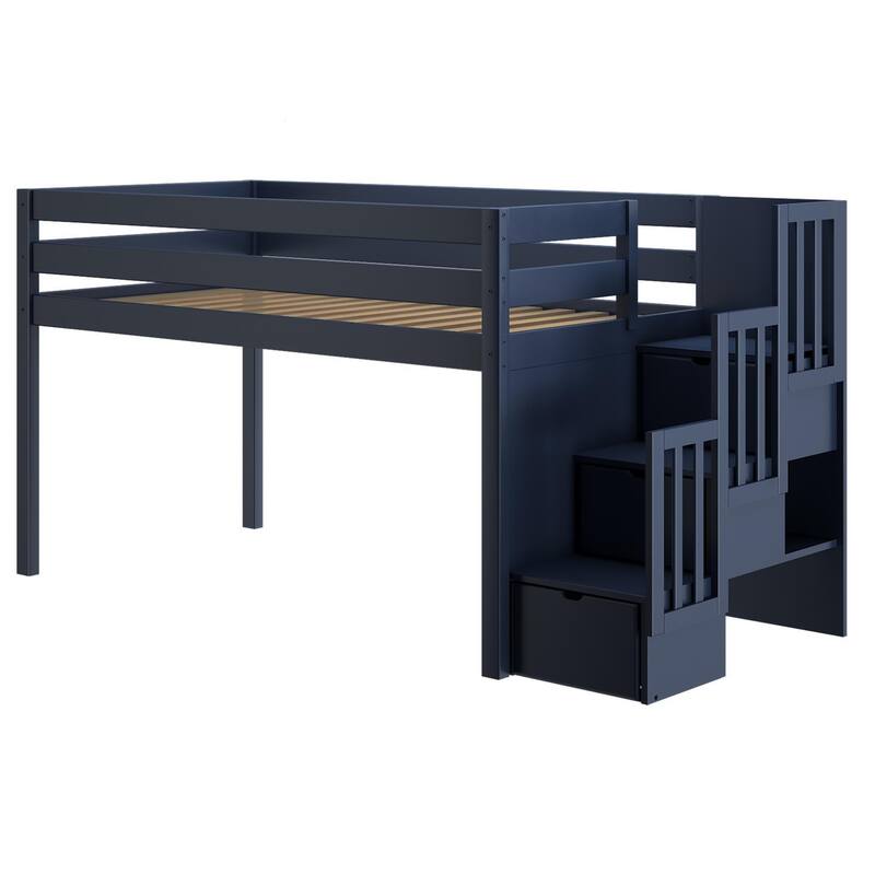 JACKPOT Contemporary Low Loft Twin Bed with 3 Step Stairway