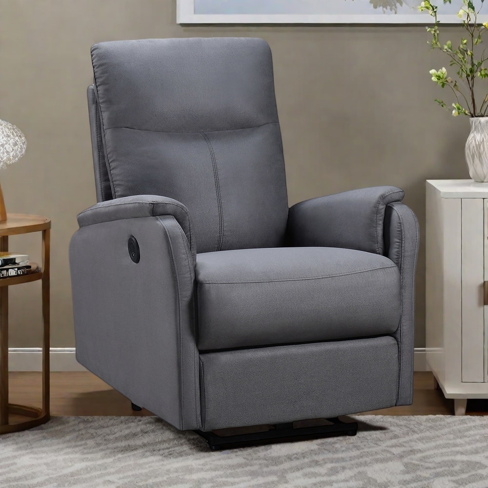 Modern Power Recliner with USB Port, Full Head & Lumbar Support, Easy-Clean Fabric