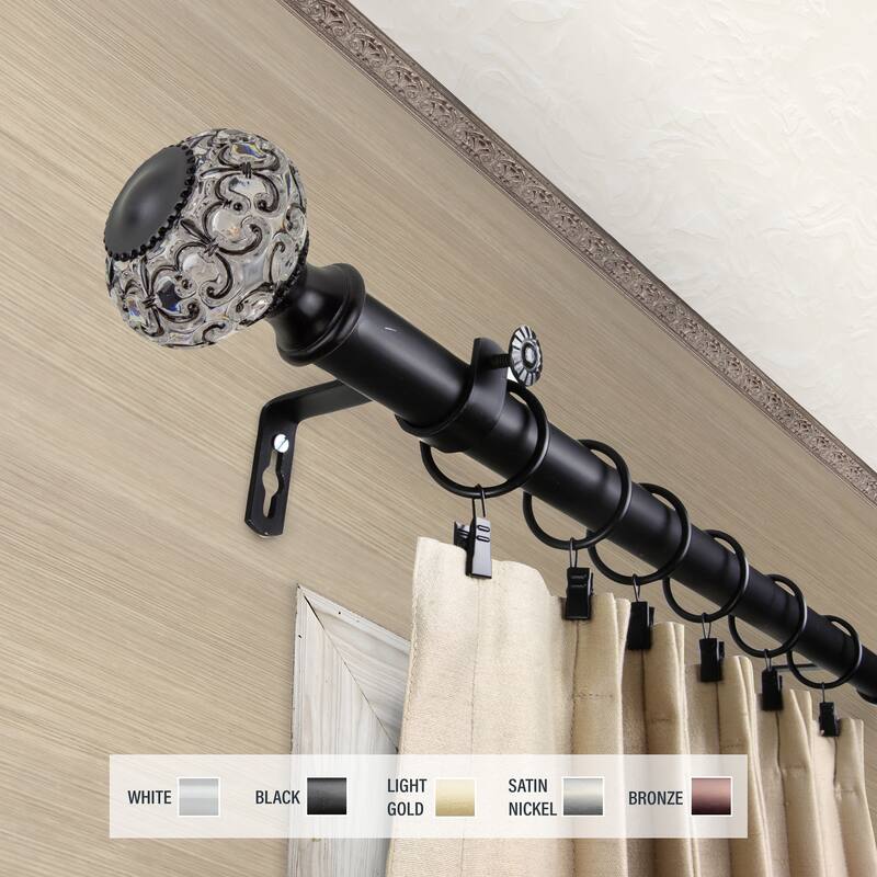 InStyleDesign Sadie 1 inch Diameter Adjustable Curtain Rod - 66 to 120 inches - Black