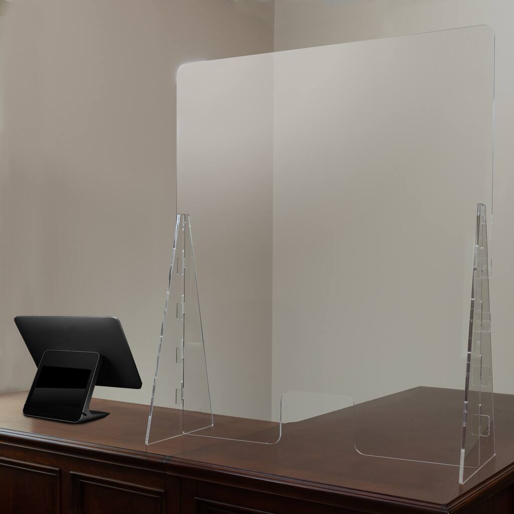 Acrylic Free-Standing Register Shield / Sneeze Guard with Pass-Through Opening