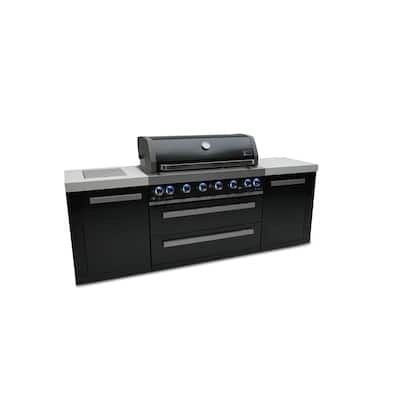 Mont Alpi MAi805-BSS 6-Burner Black Stainless Steel Modular Outdoor Kitchen Barbecue Gas Grill with Side Burner and Grill Cover