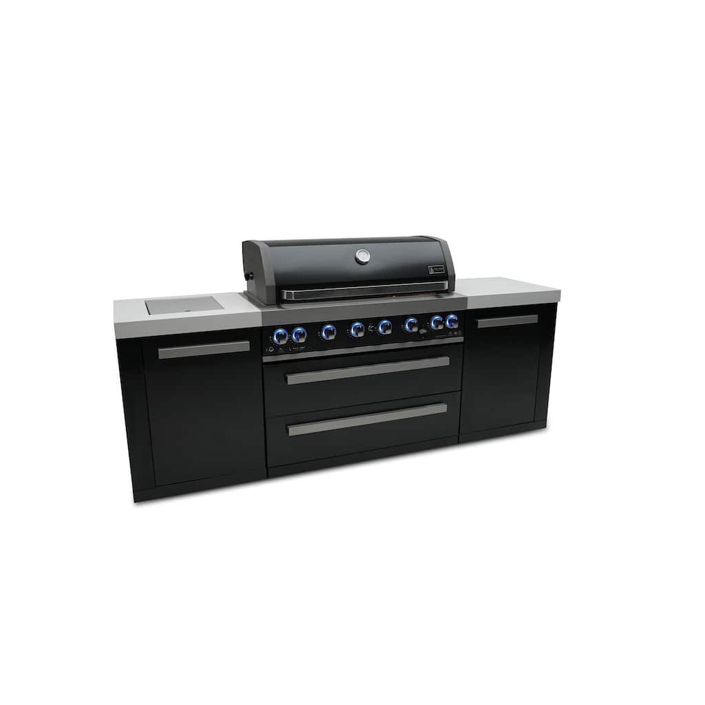 Mont Alpi MAi805-BSS 6-Burner Black Stainless Steel Modular Outdoor Kitchen Barbecue Gas Grill with Side Burner and Grill Cover