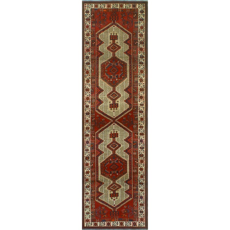 Fine Vintage Distressed Mama Red/Beige Runner - 3'0" x 10'8"