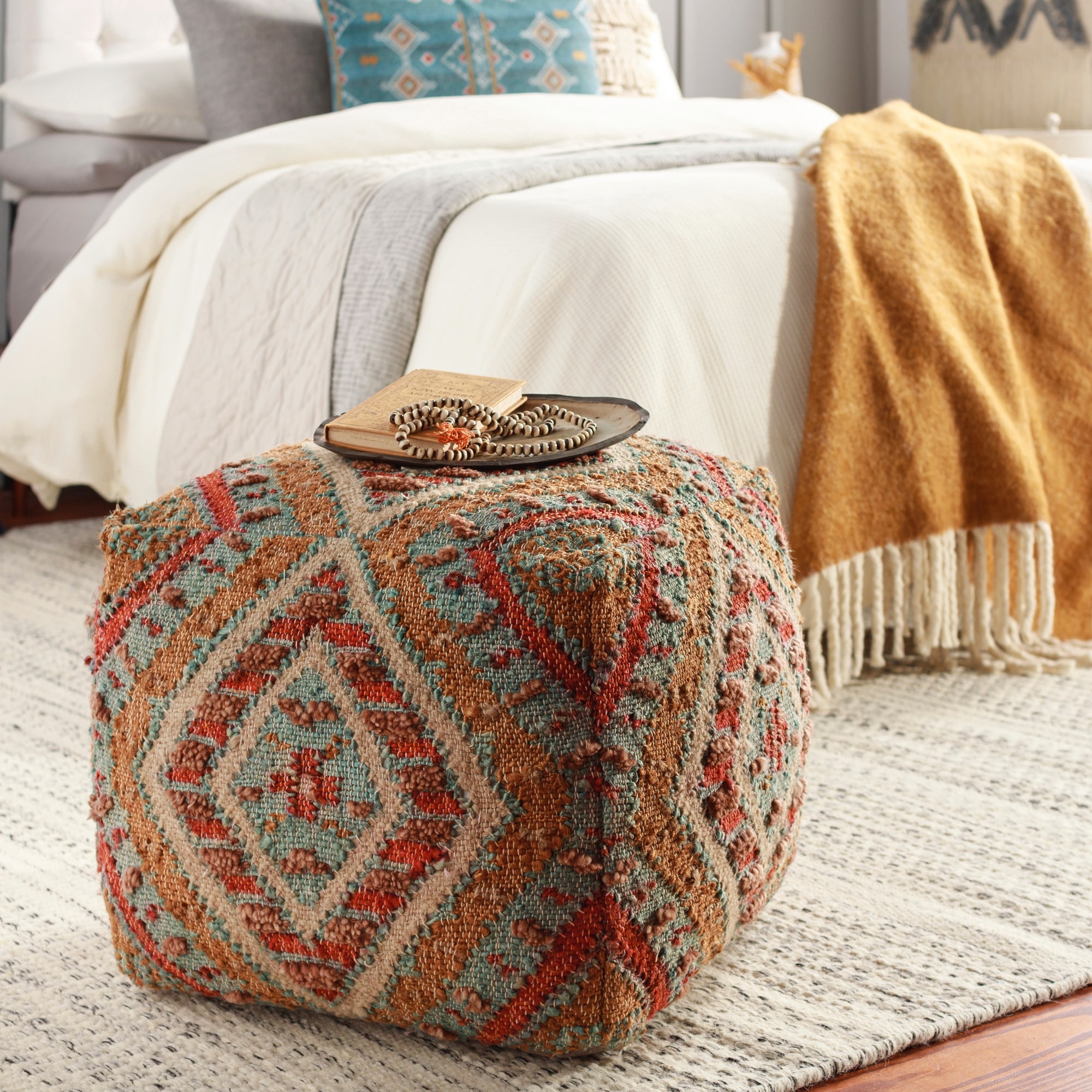 Reissa Bohemian Geometric Colorful Pouf
