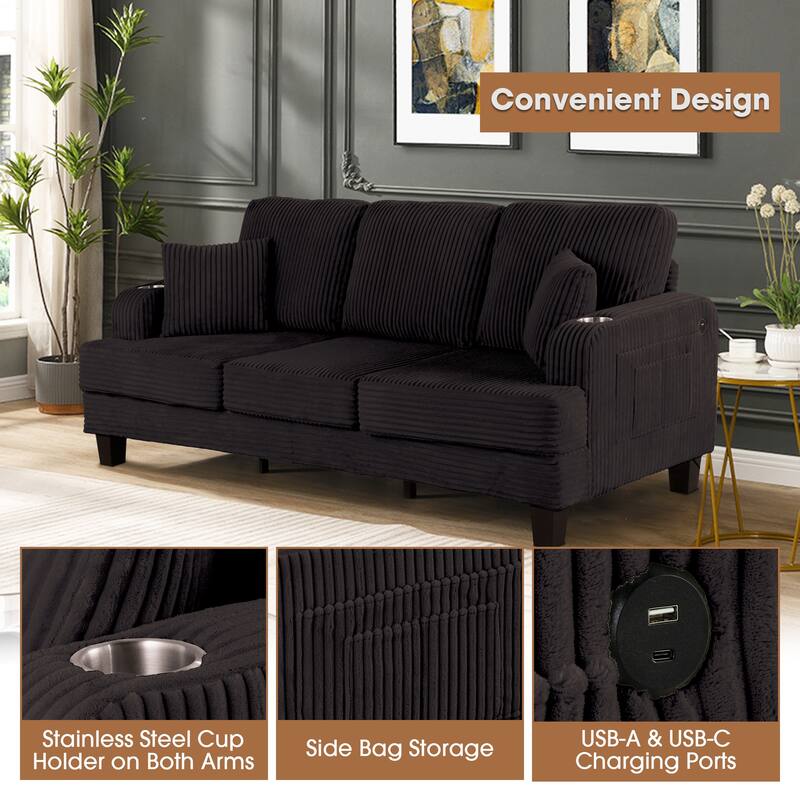 Modern Fabric 3-piece Sectional Sofa Set with Loveseat and Storage Ottoman