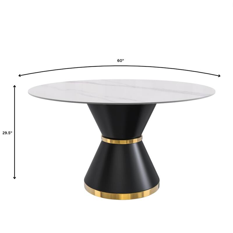 Qorvus Dining Table with 60" Top and Black/Gold Pedestal Base