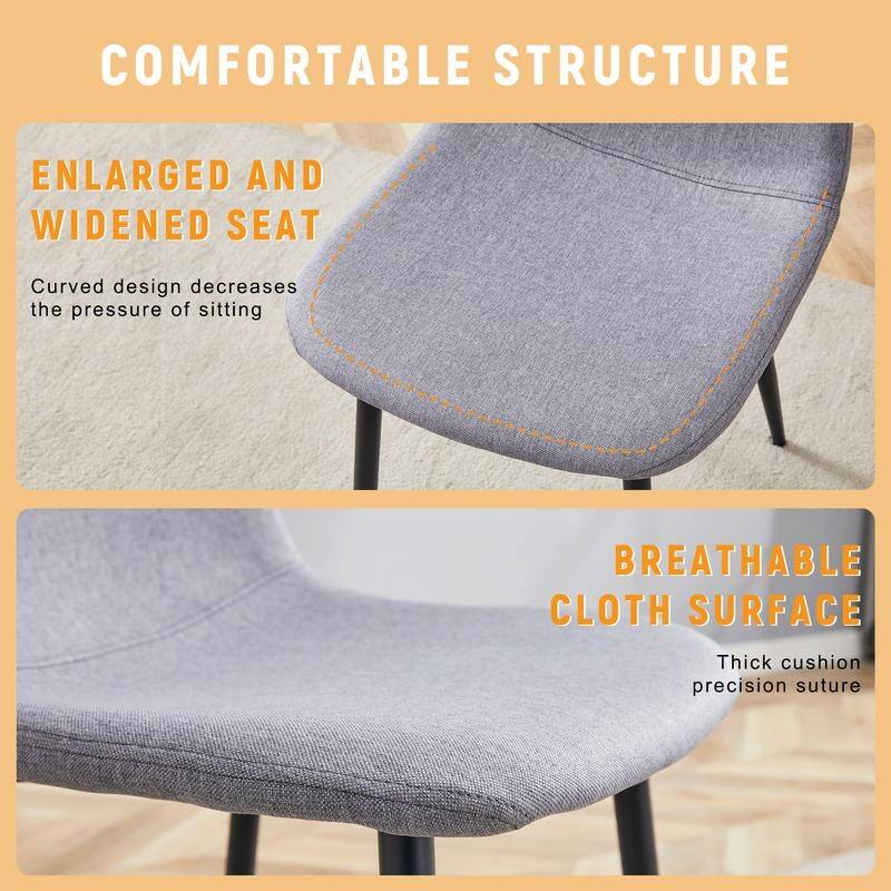 Set of 4 Modern Dining Chairs - Breathable Linen-Cotton Upholstery & Sturdy Integrated Metal Legs