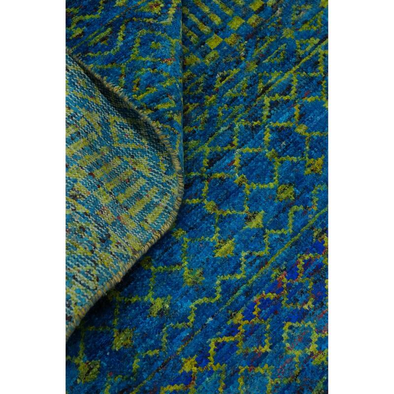Hand-knotted Modern Wool Blue Geometric Oriental Area Rug - 7' 5'' X 5' 4''