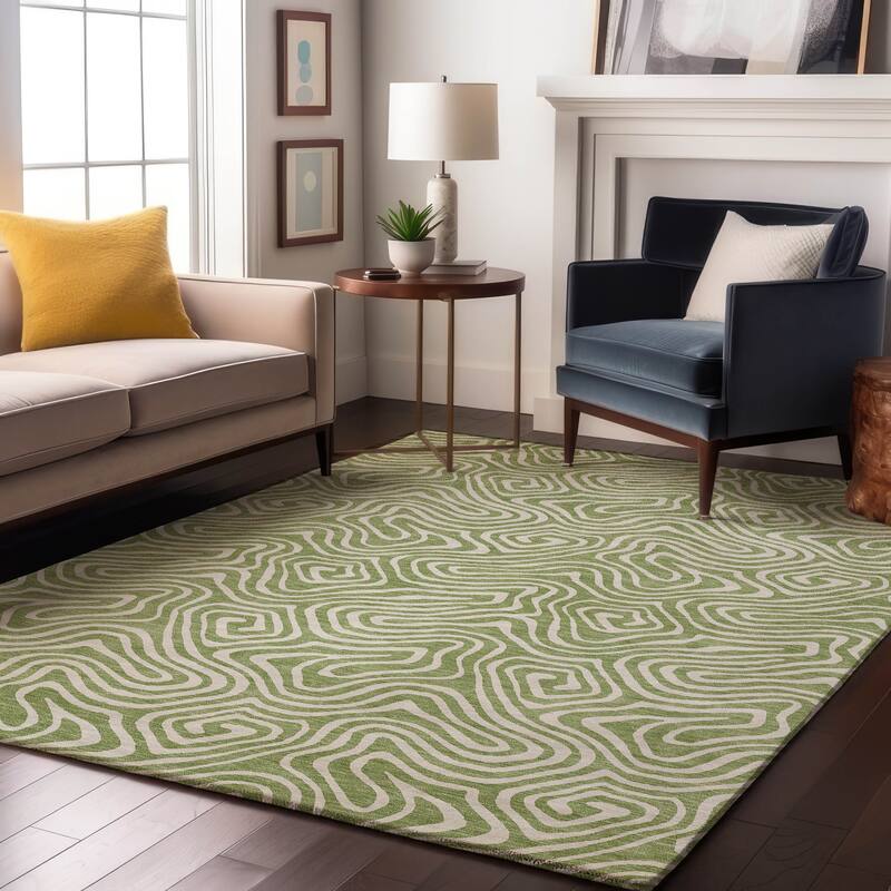 Premium Washable Super Soft Modern Trippy Mayfield Rug - Aloe - 3' x 5'