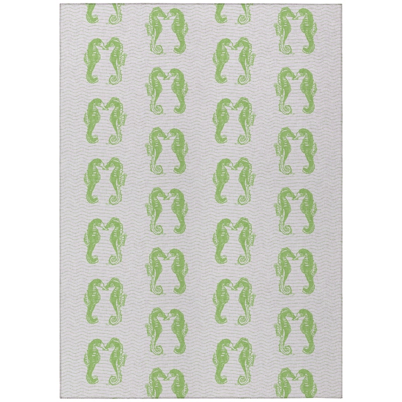Indoor/ Outdoor Surfside Seahorses Washable Rug New - Green - 3' x 5'