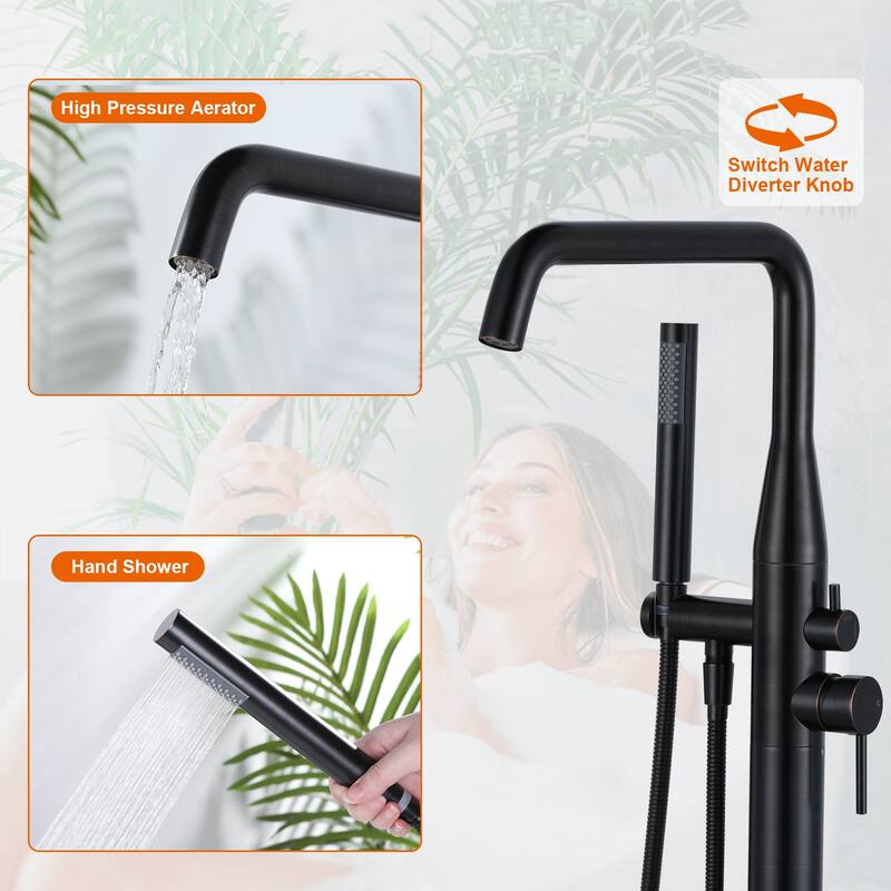 WOWOW Minimalist Freestanding Bathtub Faucet with Handheld Shower
