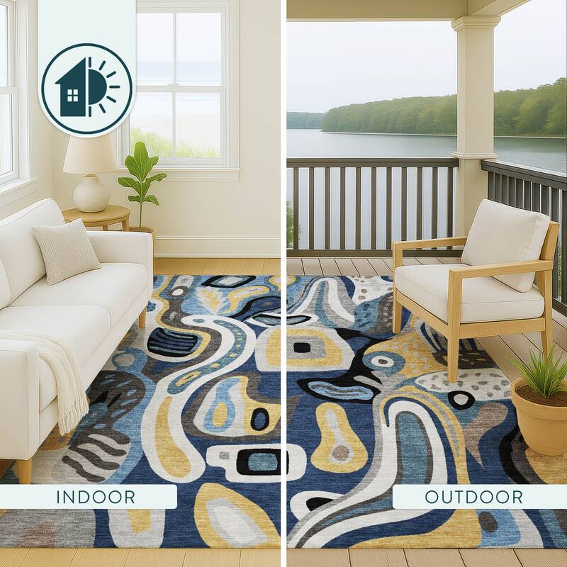 Machine Washable Indoor/ Outdoor Modern Picasy Chantille Rug