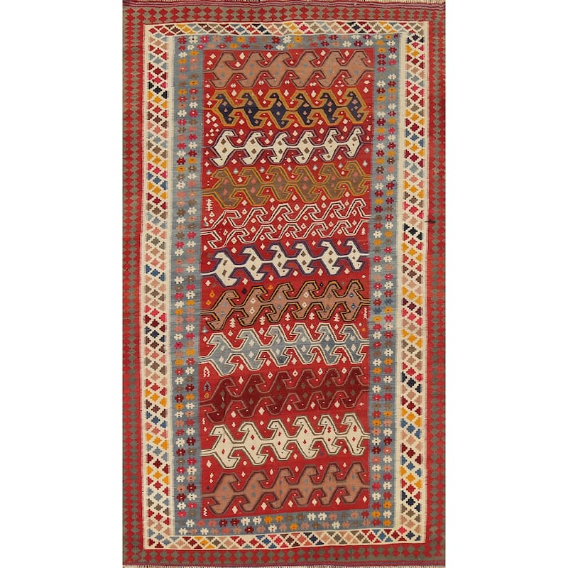 Kilim Qashqai Persian Vintage Rug Handmade Vegetable Dye Wool Carpet - 5'5"x 9'9"