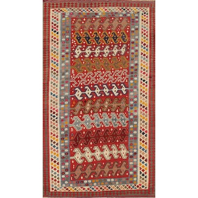 Kilim Qashqai Persian Vintage Rug Handmade Vegetable Dye Wool Carpet - 5'5"x 9'9"
