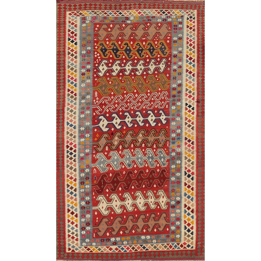 Kilim Qashqai Persian Vintage Rug Handmade Vegetable Dye Wool Carpet - 5'5"x 9'9"