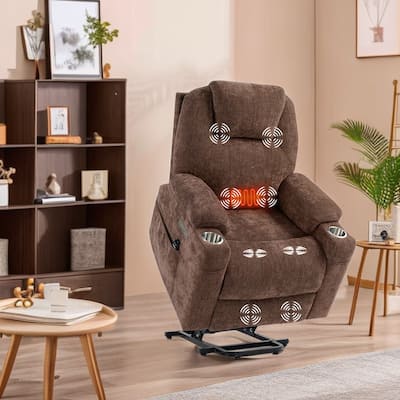 Modern Recliner with Massage and Heating Fabric Reclining Glider Club Chair