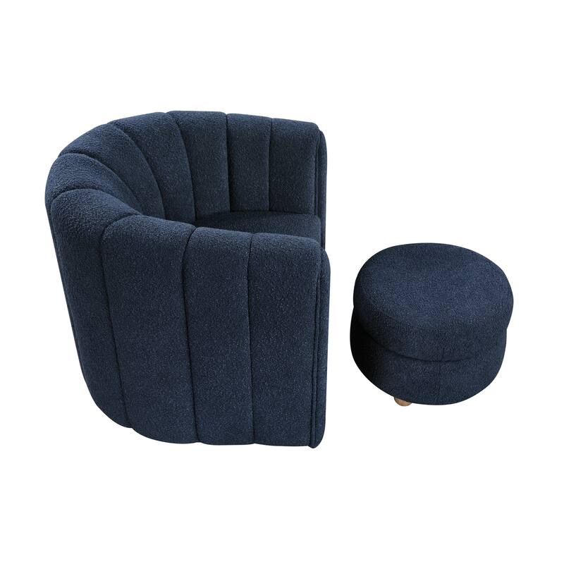 Arden 31" Boucle Swivel Chair with Ottoman - Solid Wood Legs