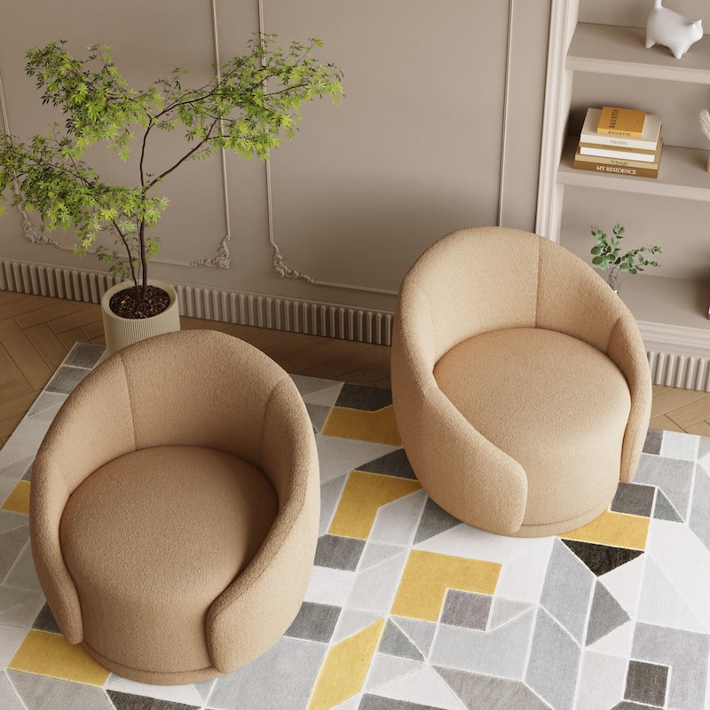 Velvet Boucle Upholstered Accent Chairs Swivel Barrel Chair (Set of 2)