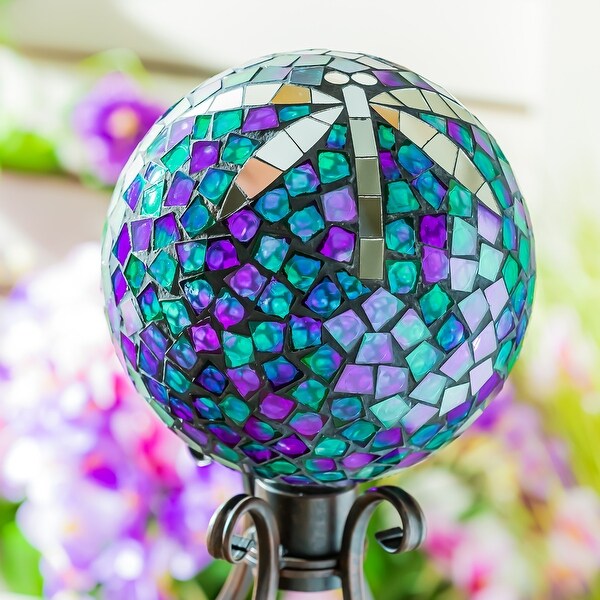 10" Mosaic Glass Gazing Ball, Dragonfly