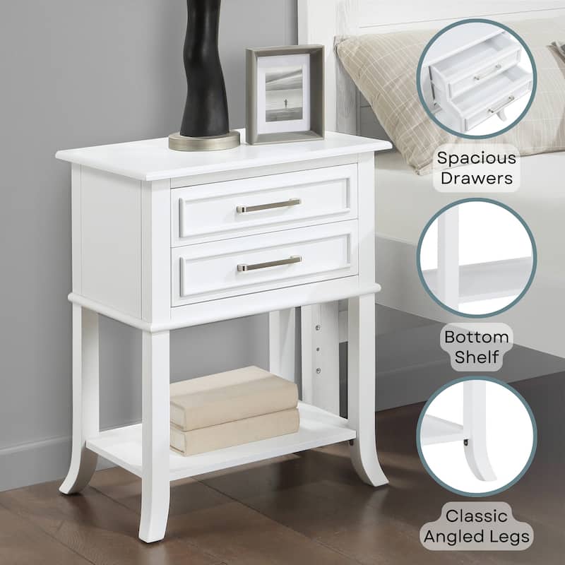 2 Drawer End Table with Shelf Beveled Top Two Smooth Gliding Drawers with Decorative Design Flared Legs Accent Table - 22