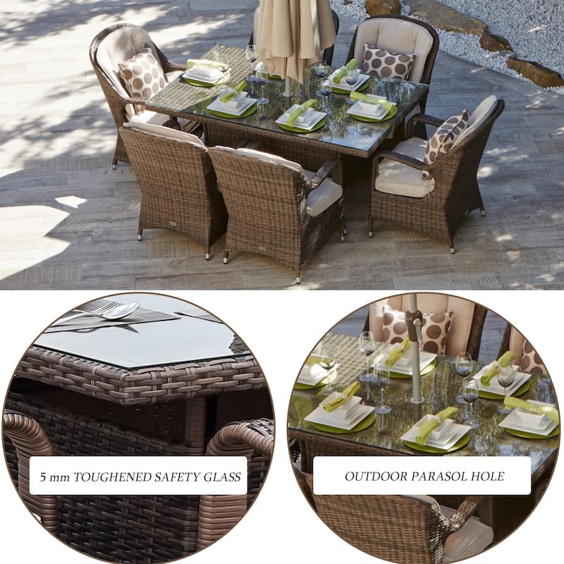 Abrihome 7-piece Outdoor Wicker Dining Table Set with 6 Eton Chairs
