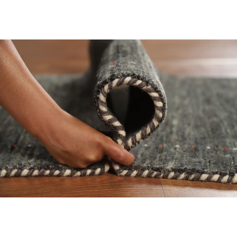 Charcoal Gabbeh Indian Rug Handmade Modern Wool Carpet - 2'7" x 5'7"