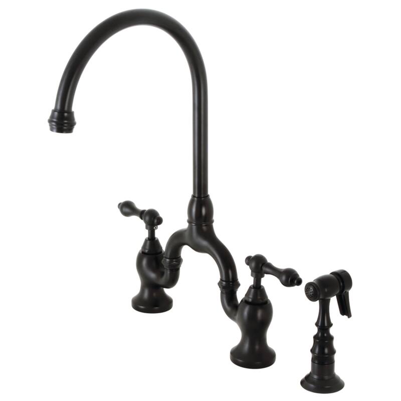 Kingston Brass English Country Bridge Kitchen Faucet with Brass Sprayer - Matte Black