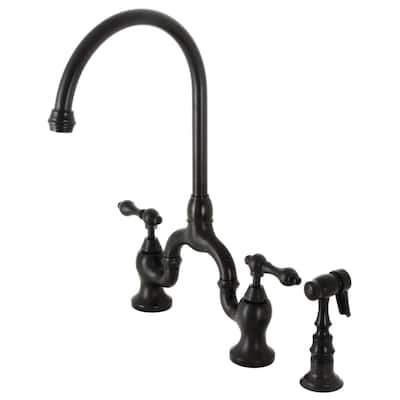 Kingston Brass English Country Bridge Kitchen Faucet with Brass Sprayer