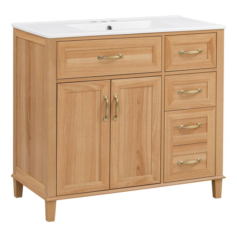 GDFStudio - Avalon Modern Freestanding Bathroom Vanity with Ceramic Sink & Soft Close Multi-Storages