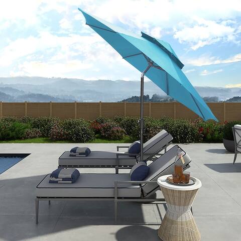 125 Inch Two-tier Top Patio Umbrella 1.9 Inch Thick Pole Crank Lift Tilt Without Base Hexagonal