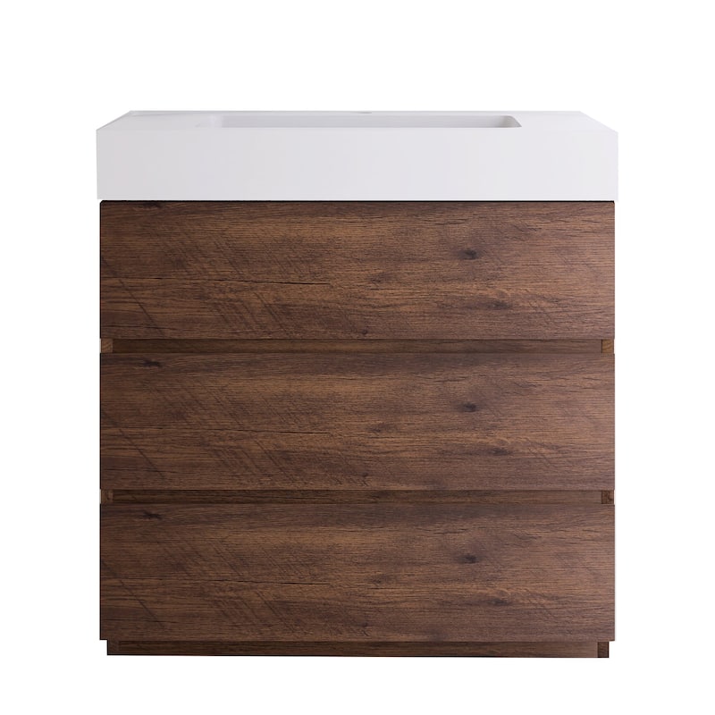 Wood Freestanding Bathroom Vanity Set with White Integrated Resin Sink