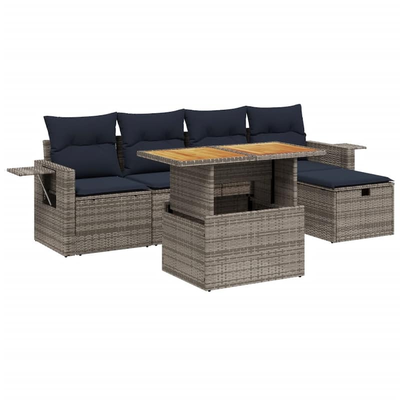 vidaXL Patio Sofa Set with Cushions Outdoor Furniture 6 Piece Poly Rattan