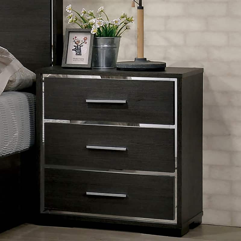 Furniture of America Kastela Modern 3-Piece Grey Wood Panel Bedroom Set with Shelf and LED