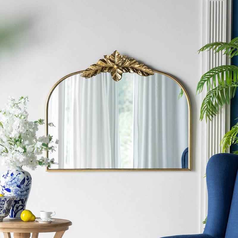 Wall- Mounted Gold Arched Mirror with Metal Frame - Gold