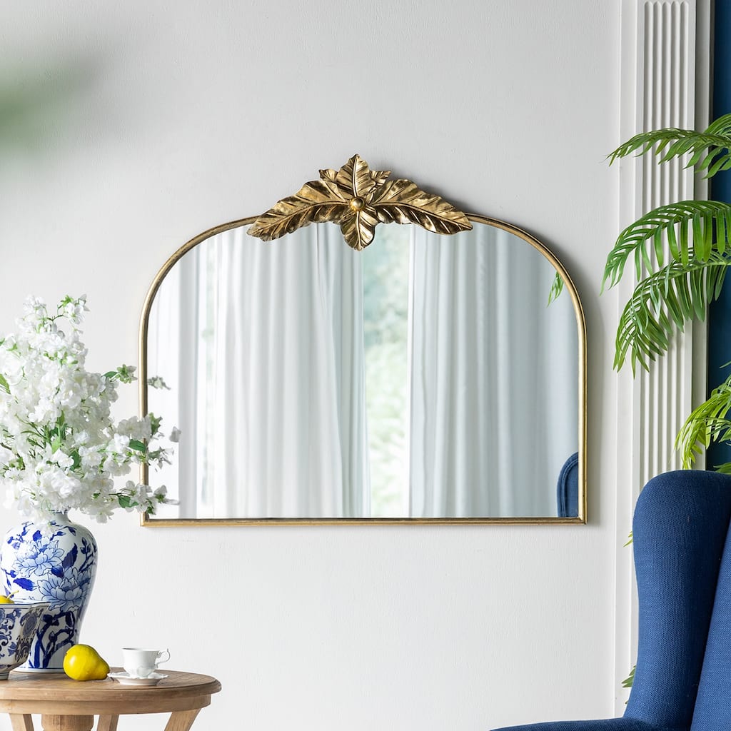 Wall- Mounted Gold Arched Mirror with Metal Frame