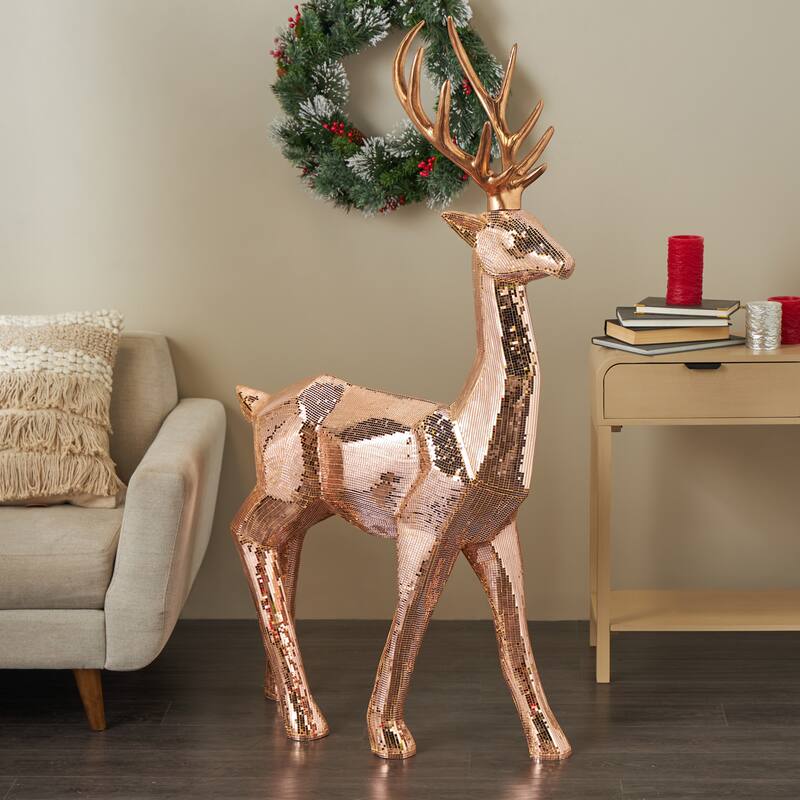 Silver or Copper Fiberglass Floor Reindeer Christmas Sculpture with Mosaic Pattern