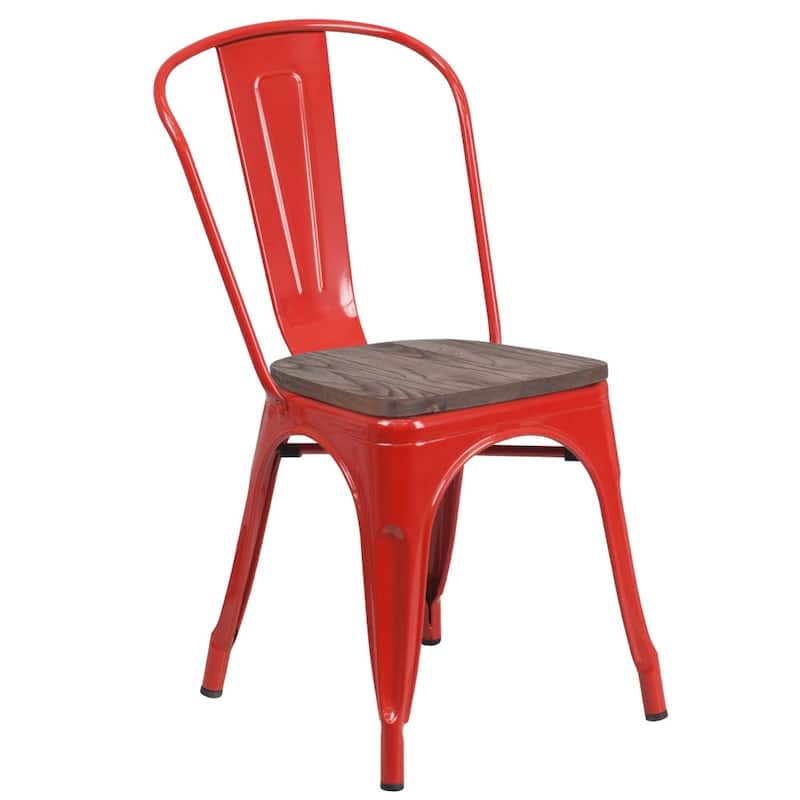 Wood Seat/ Galvanized Steel Stackable Chair (Set of 4) - 18"W x 20"D x 33"H