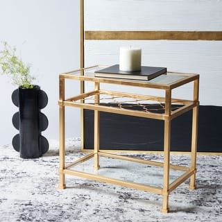 SAFAVIEH Couture High Line Collection Hanzel Gold Leaf Side Table - 22" W x 13.1" L x 22" H