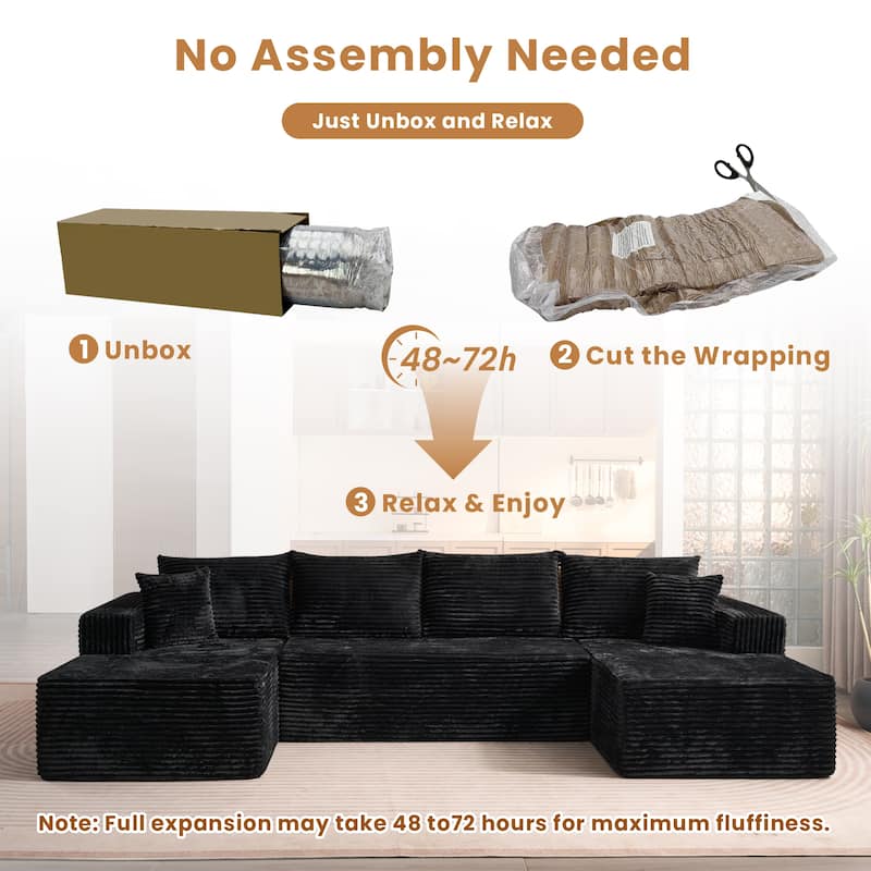 HOOOWOOO Modern Push Corduroy Fabric Sectional Sofa Couch with Pillows
